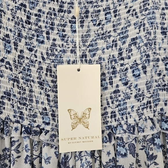NWT Supernatural by Secret Mission blue floral puff sleeve dress size S - Picture 6 of 10